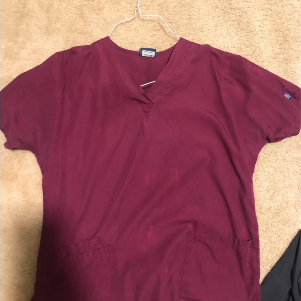 Burgundy Scrub Top and Jogger bottoms